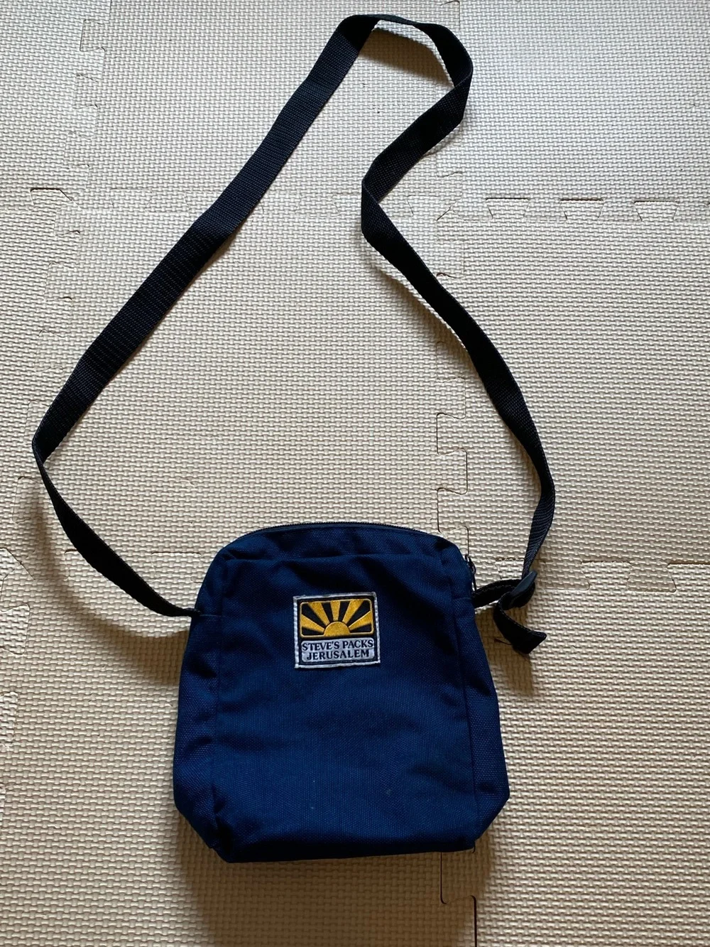 Steves Packs Jerusalem Navy Blue Crossbody Bag Sun Logo Patch Travel Purse